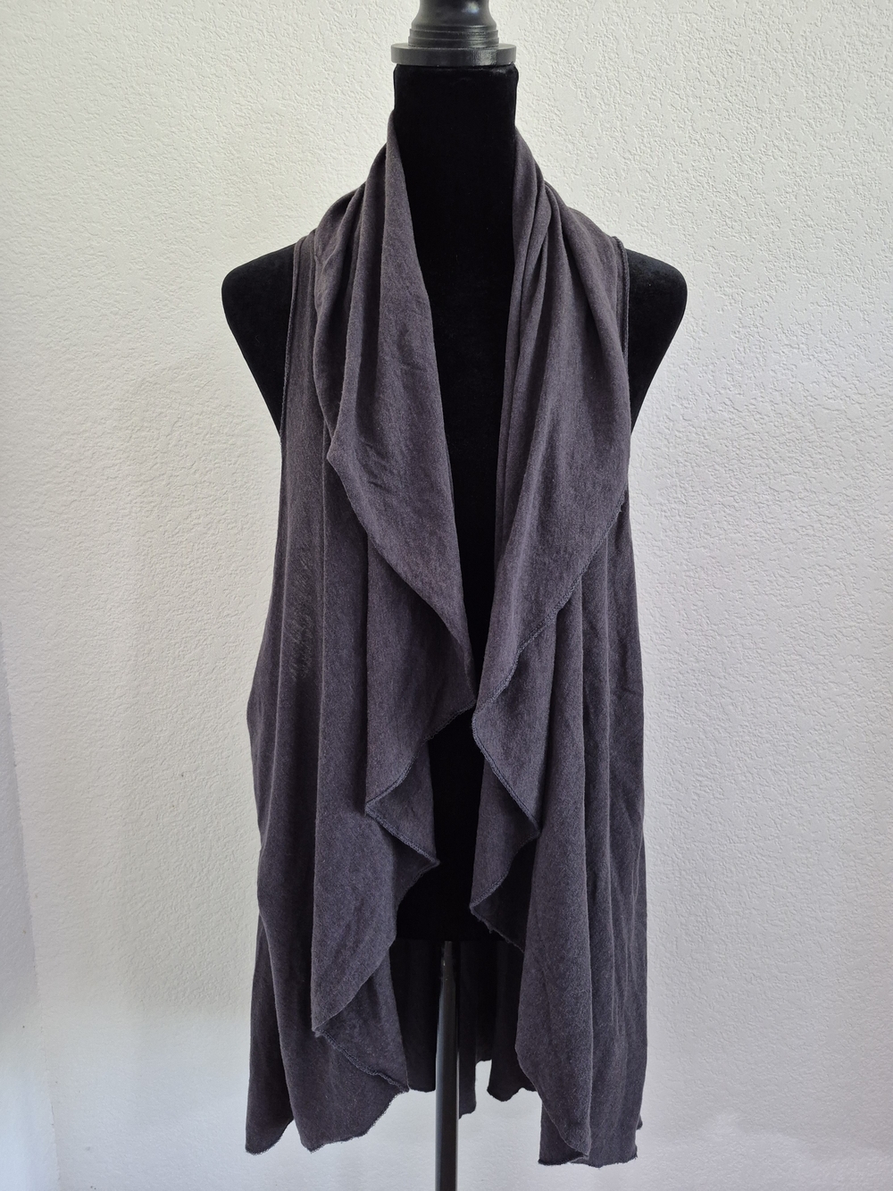 Charcoal Gray Open-Front Vest with Branded Patch